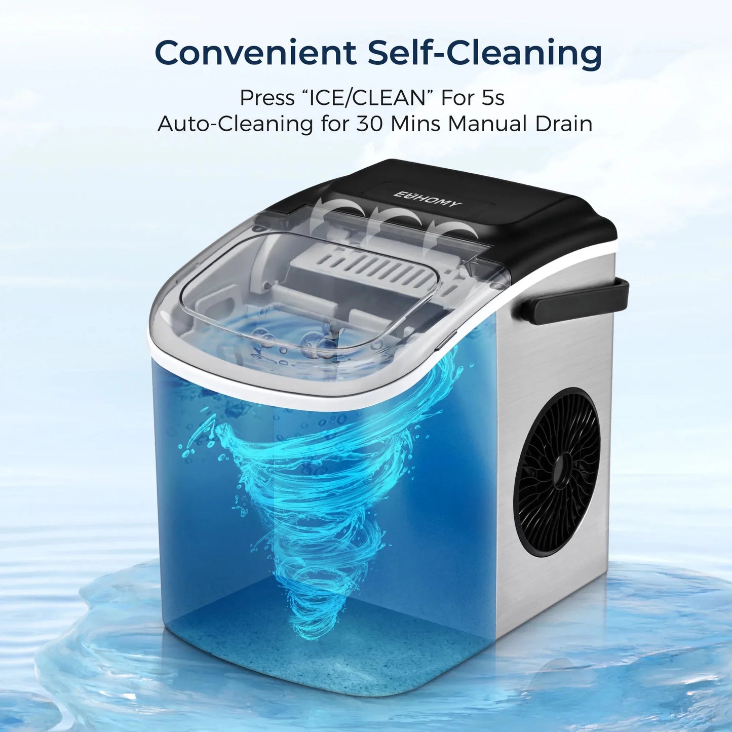 Countertop Ice Maker Machine with Handle, 26 lbs/24H, 9 Cubes in 6 Mins, Auto-Cleaning Portable Ice Maker,Silver