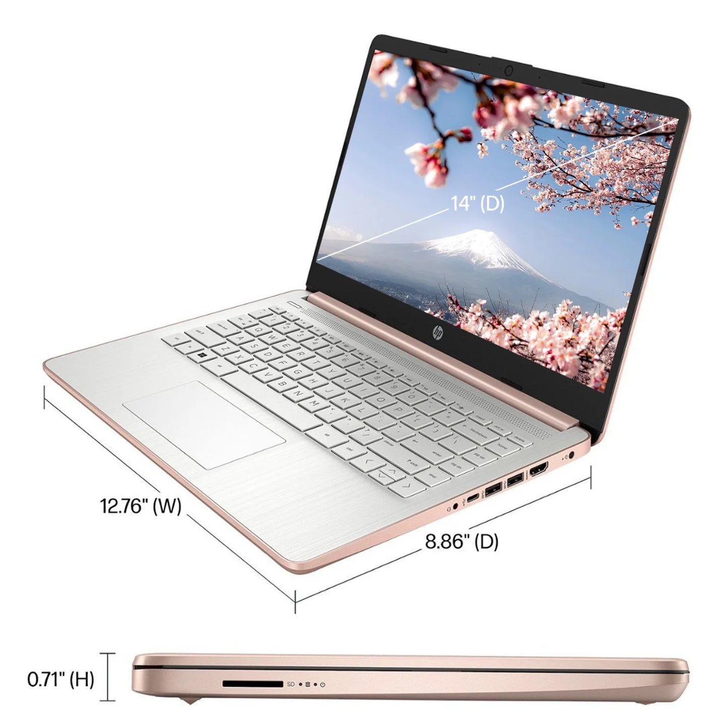 HP Newest 14" Business Laptop Rose Gold Computer