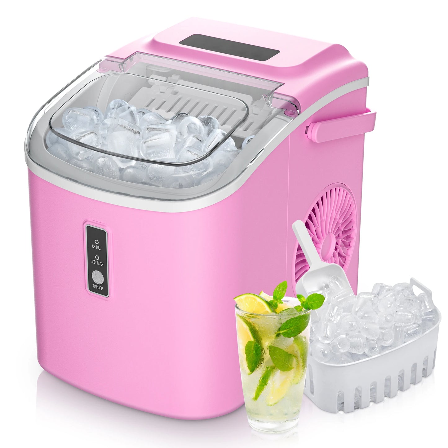 Portable Ice Maker Machine 26.5lbs/Day 9 Cubes in 6 Mins with Auto-Cleaning Basket and Scoop