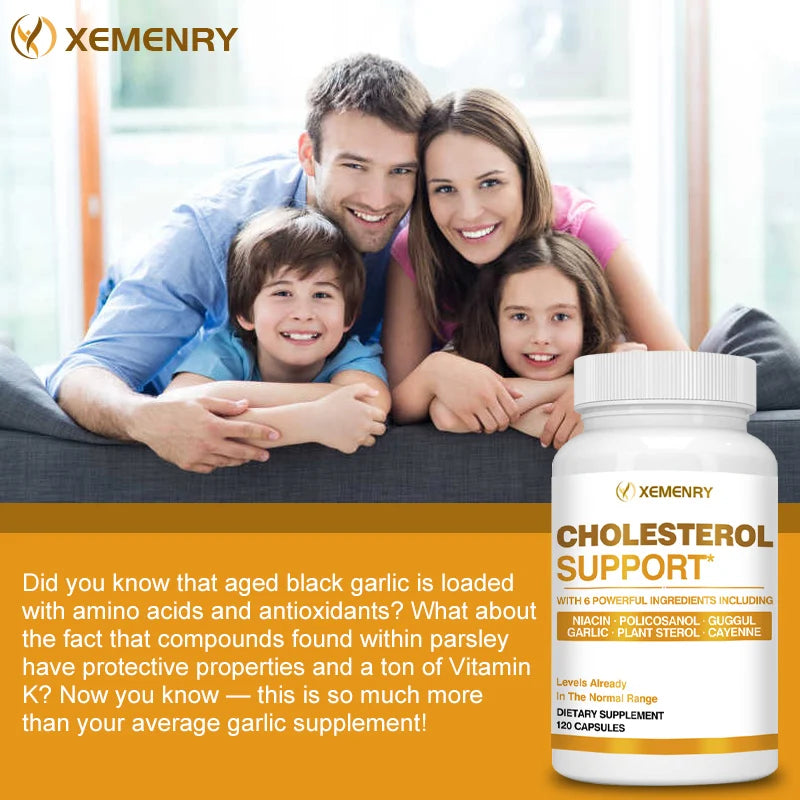 Cholesterol Supplements -
Improves Blood Circulation, Supports Blood Pressure and Heart Health - 120 Capsules