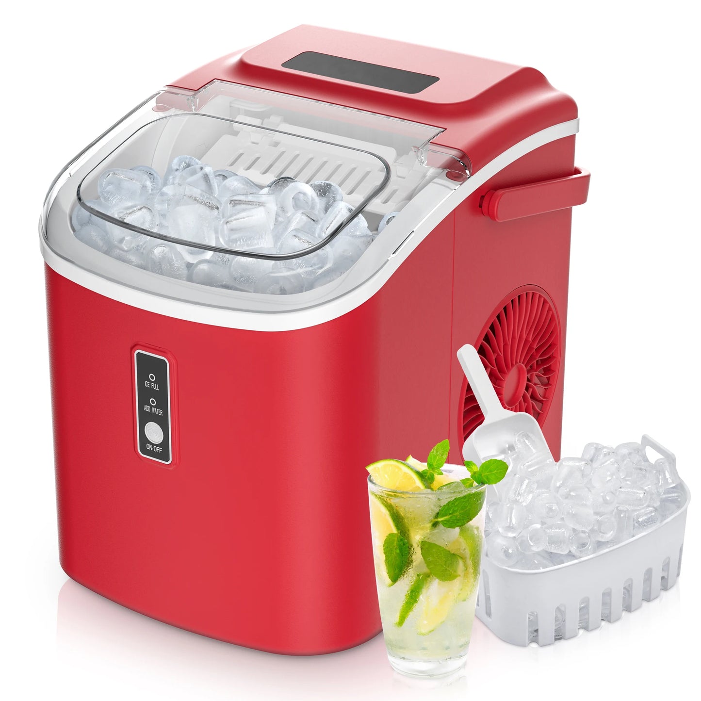 Portable Ice Maker Machine 26.5lbs/Day 9 Cubes in 6 Mins with Auto-Cleaning Basket and Scoop