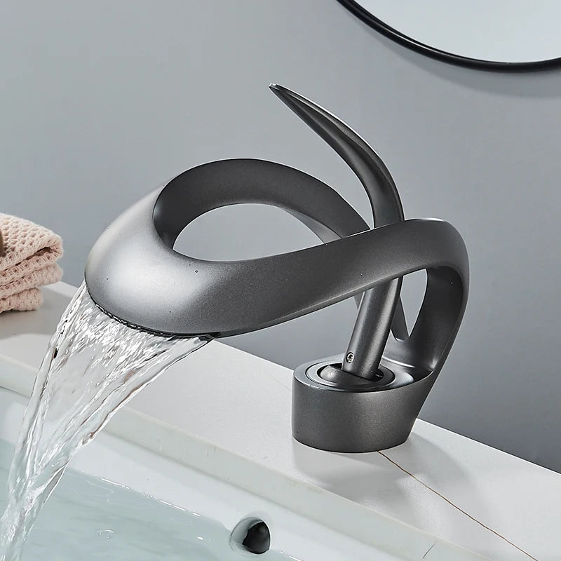 Solid Brass Waterfall Basin Faucet Single Handle Hot Cold Water