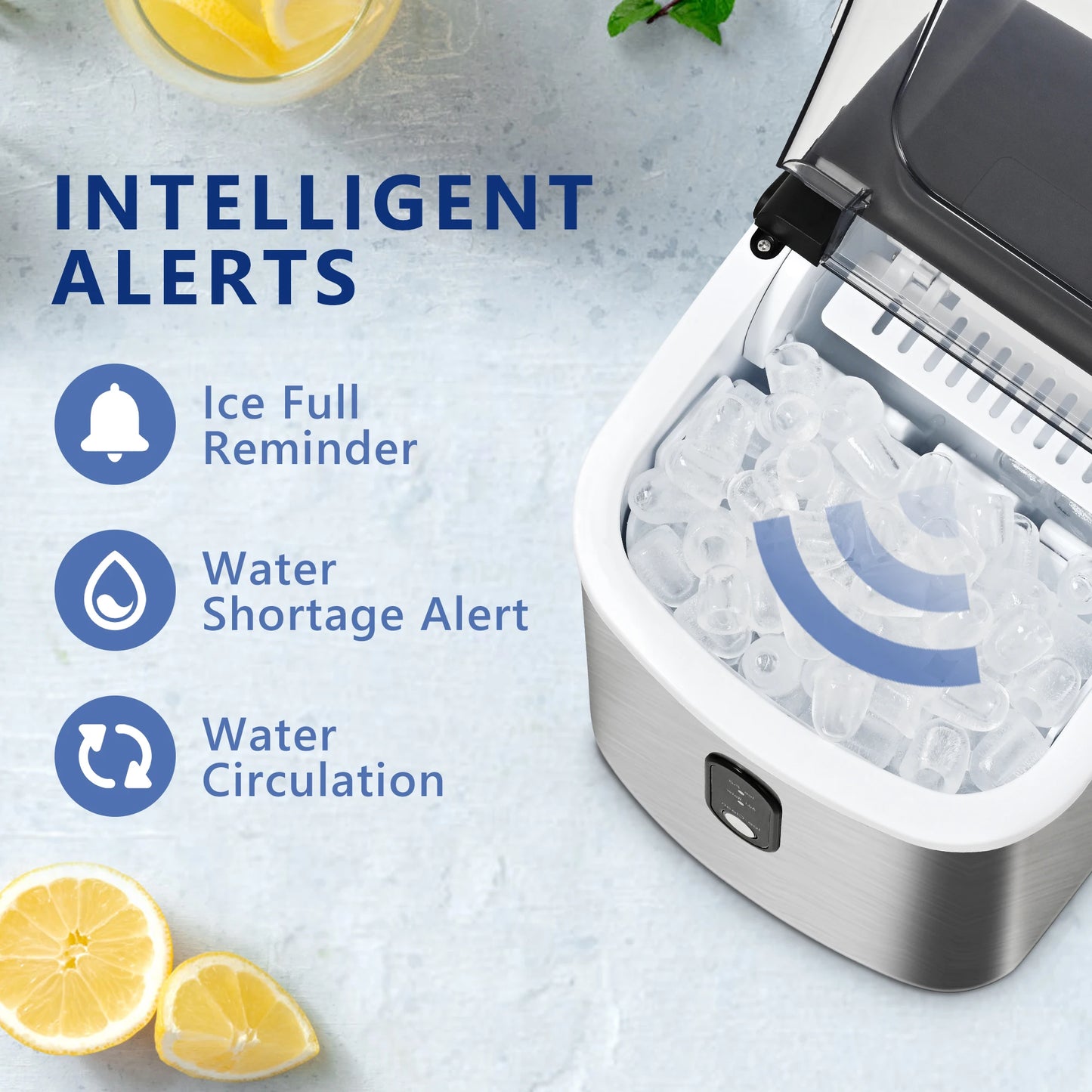 Portable Ice Maker Machine 26.5lbs/Day 9 Cubes in 6 Mins with Auto-Cleaning Basket and Scoop