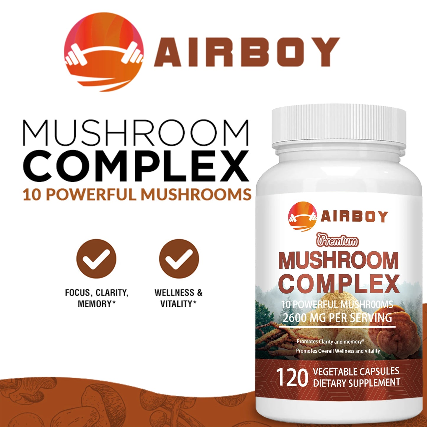 Mushroom Complex - with Lions Mane, Brain Supplement for Memory, Enhance Energy - 120 Capsules
