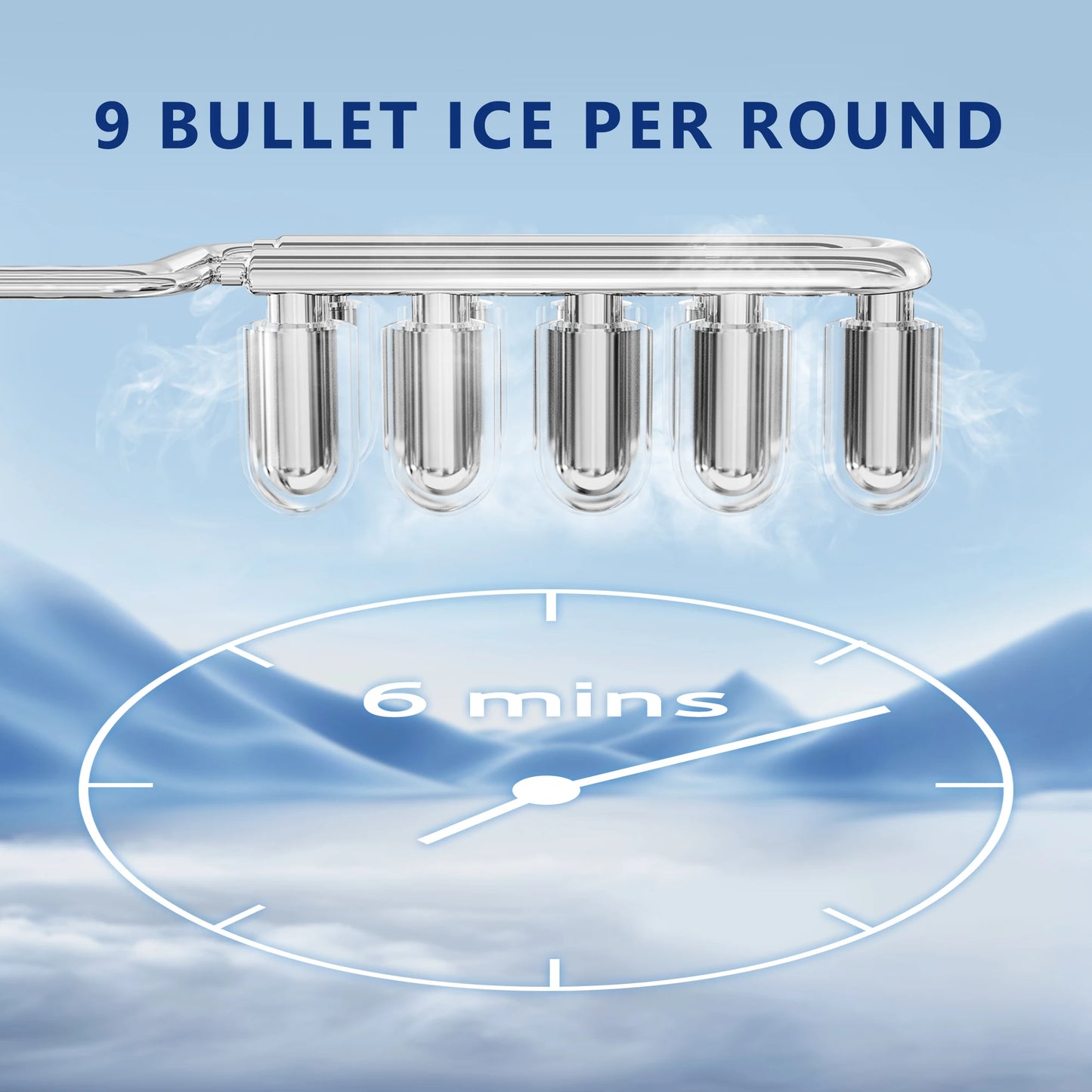 Portable Ice Maker Machine 26.5lbs/Day 9 Cubes in 6 Mins with Auto-Cleaning Basket and Scoop