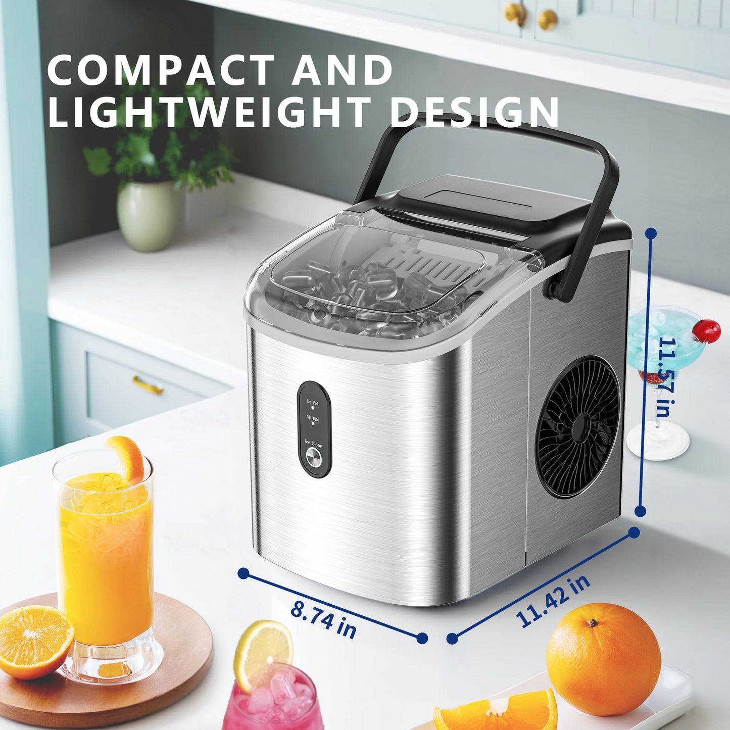 Portable Ice Maker Machine 26.5lbs/Day 9 Cubes in 6 Mins with Auto-Cleaning Basket and Scoop