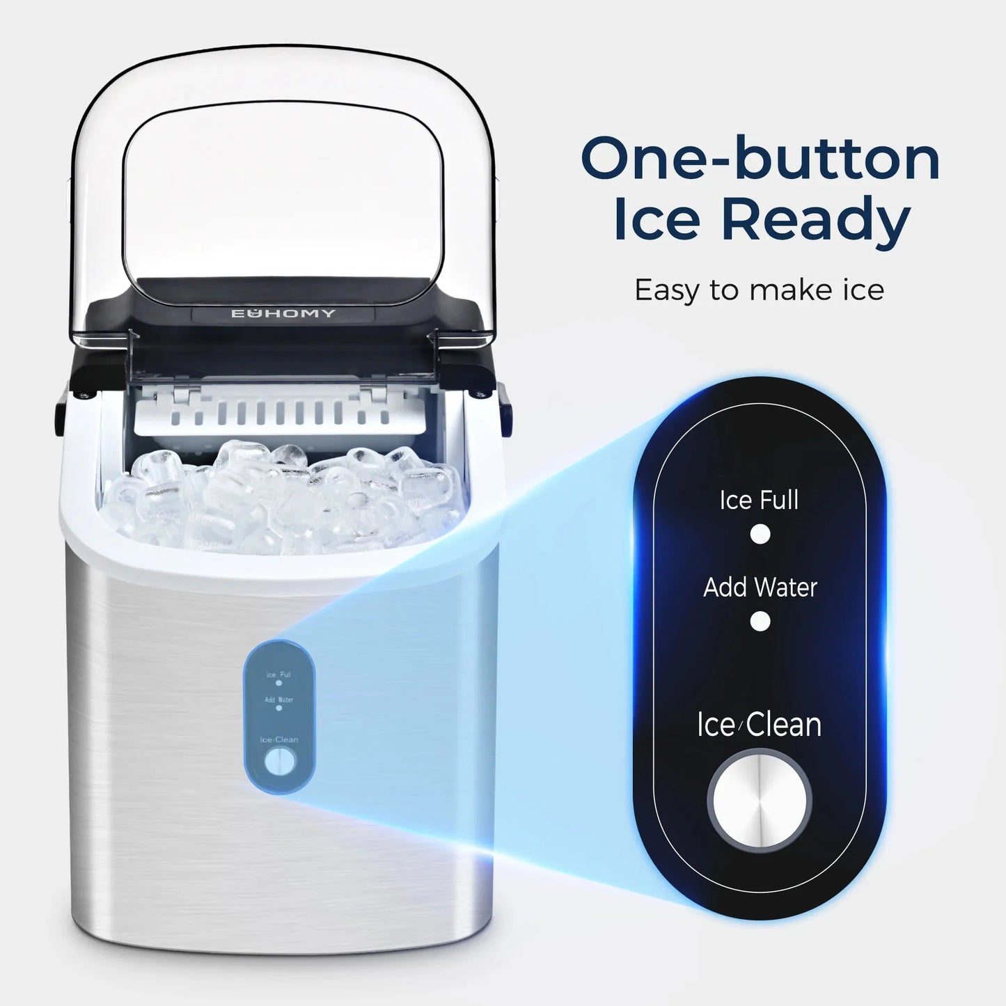 Countertop Ice Maker Machine with Handle, 26 lbs/24H, 9 Cubes in 6 Mins, Auto-Cleaning Portable Ice Maker,Silver