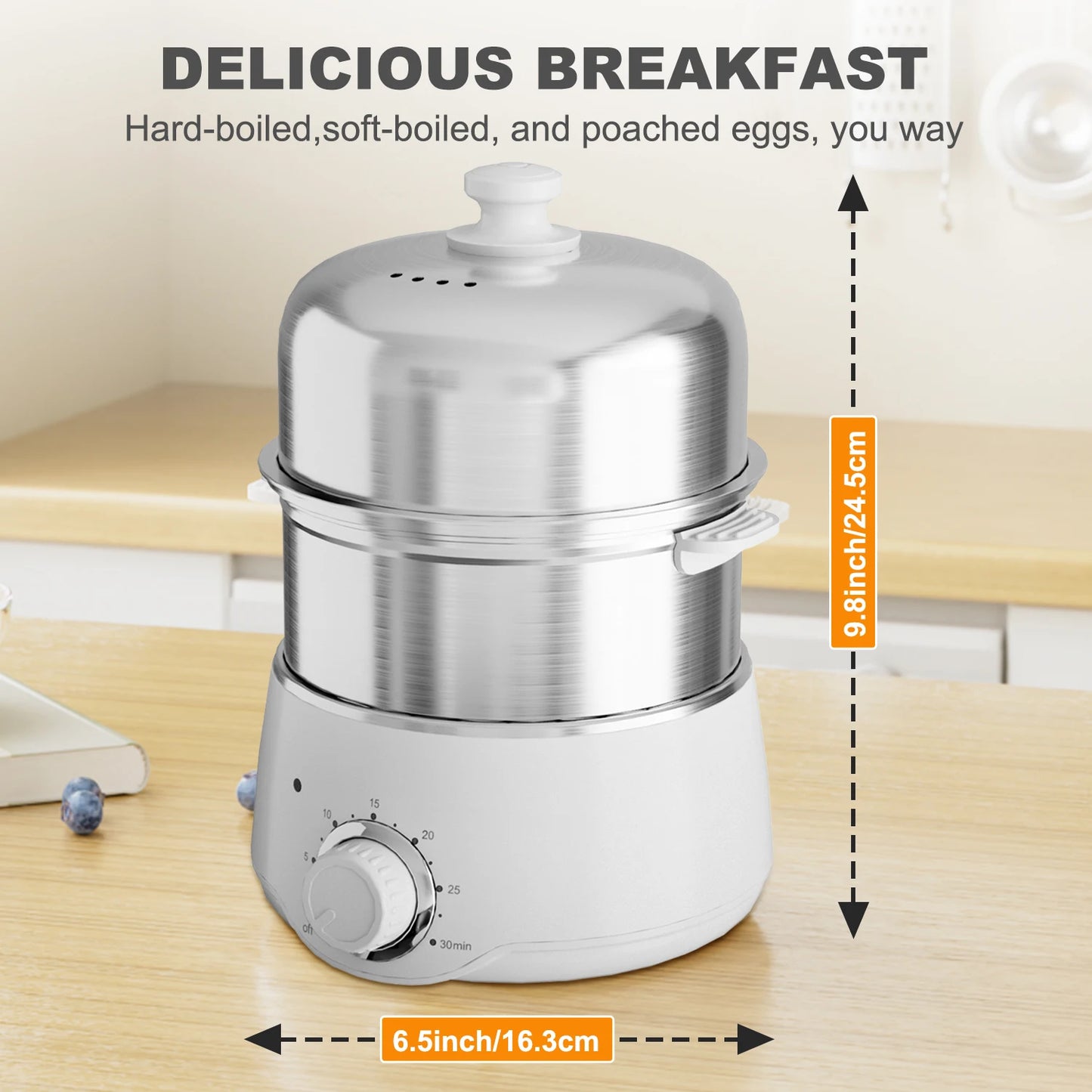 Egg Cooker 14-Egg Capacity Electric Hard Boiled Stainless Steel
Egg Cooker with 30-Min Timer and Auto Shut-Off