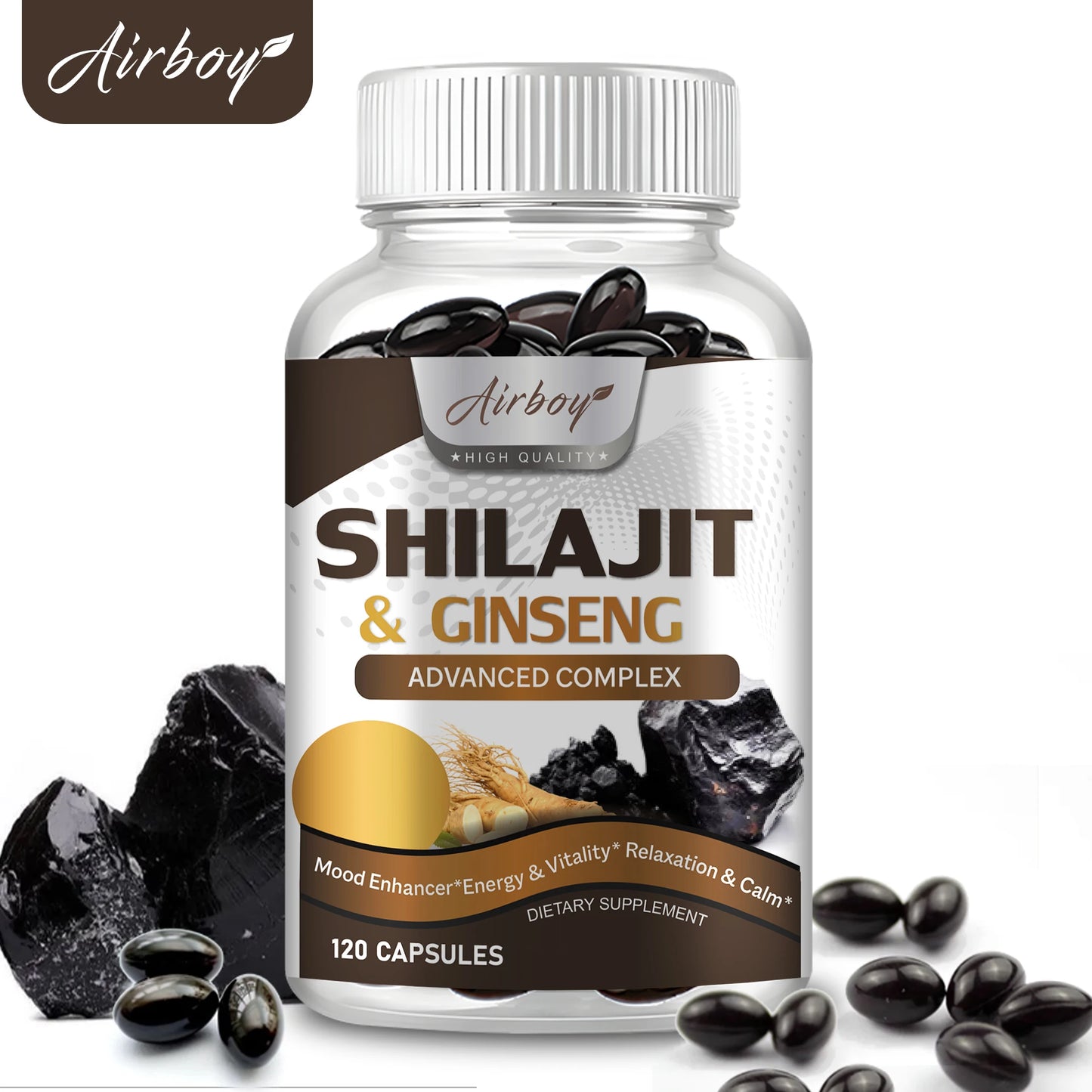 Shilajit & Ginseng Supplement - Provides Energy and Endurance,
Enhances Brain & Memory, Immune Support - 120 Capsules