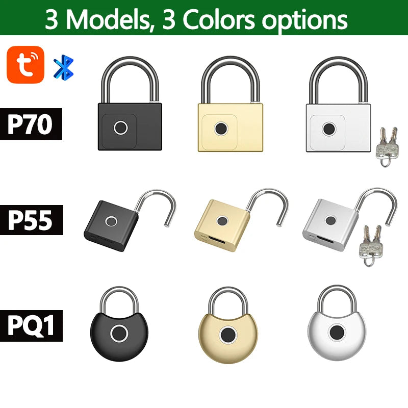 Smart Padlock Fingerprint Waterproof USB Charging Quick Identification Unlock Sensor High Quality P70/P55/PQ1