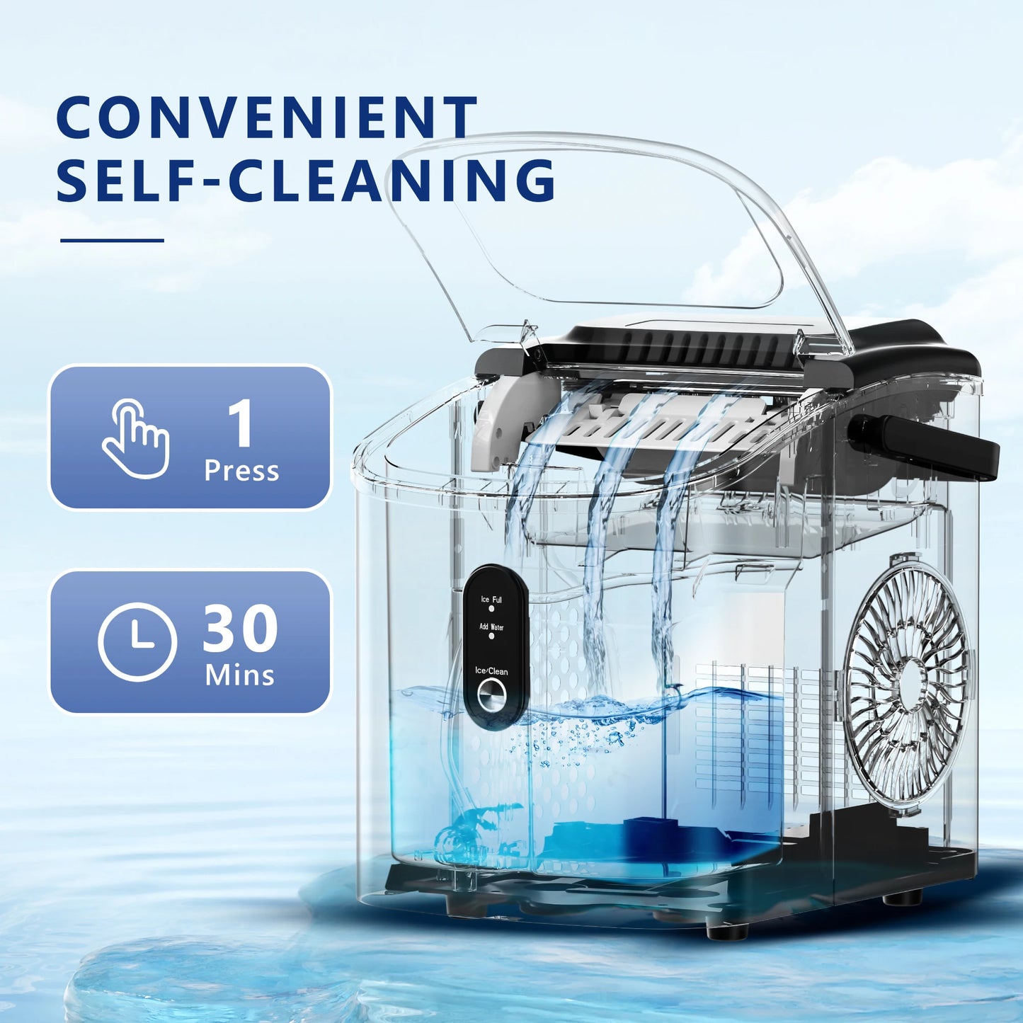Portable Ice Maker Machine 26.5lbs/Day 9 Cubes in 6 Mins with Auto-Cleaning Basket and Scoop