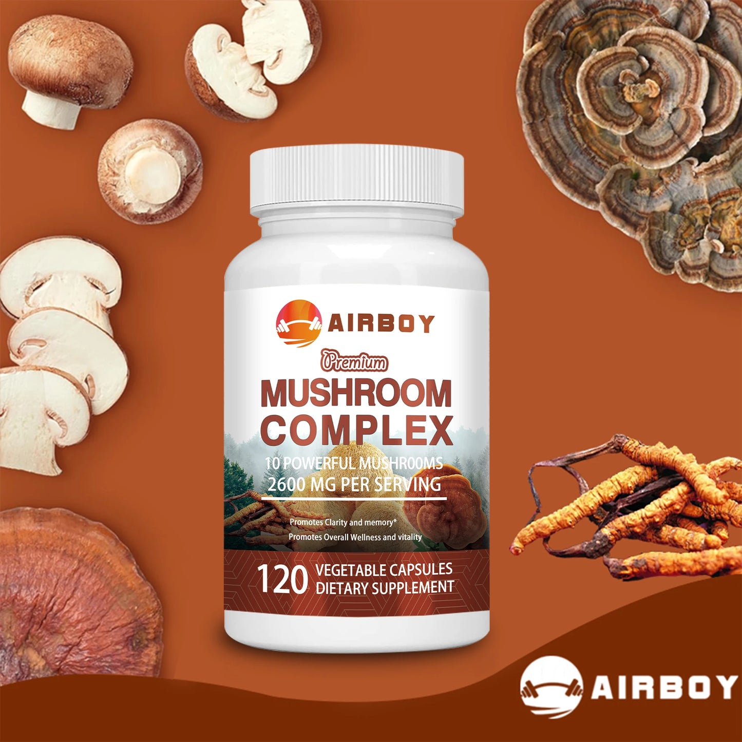 Mushroom Complex - with Lions Mane, Brain Supplement for Memory, Enhance Energy - 120 Capsules