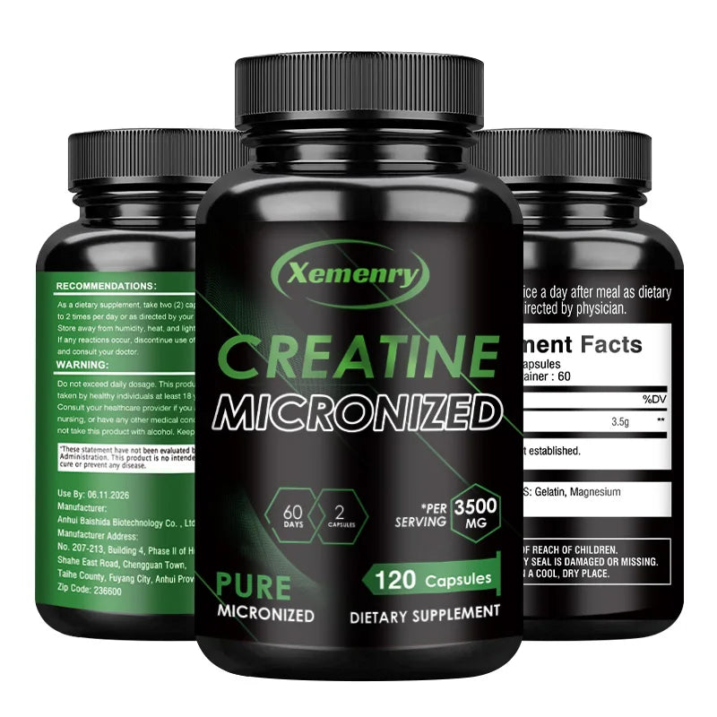 Creatine Monohydrate -
Increase Strength, Build Muscle and Improve Performance, Explosive Power for Men - 120 Capsules