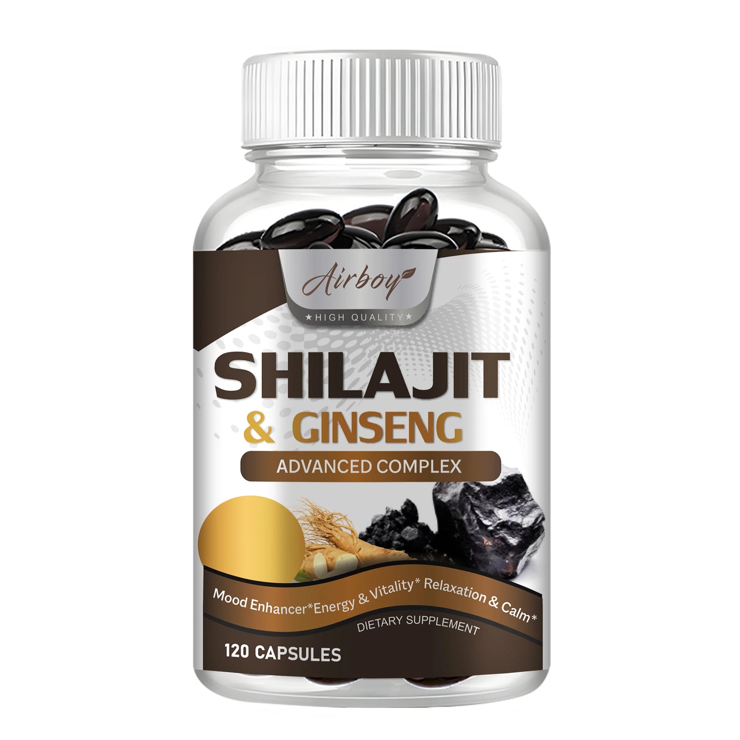 Shilajit & Ginseng Supplement - Provides Energy and Endurance,
Enhances Brain & Memory, Immune Support - 120 Capsules