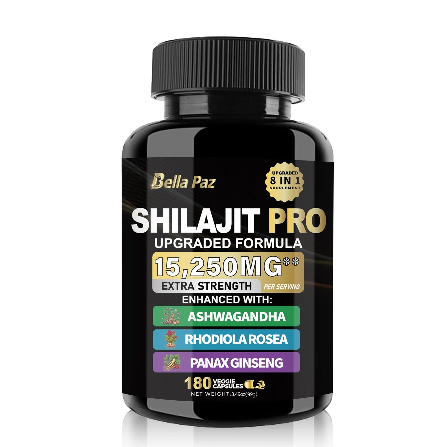 Shilajit Nature's Synergy 8-in-1 Formula: Shilajit, Ashwagandha, Rhodiola & More in One Capsule for Holistic Wellness