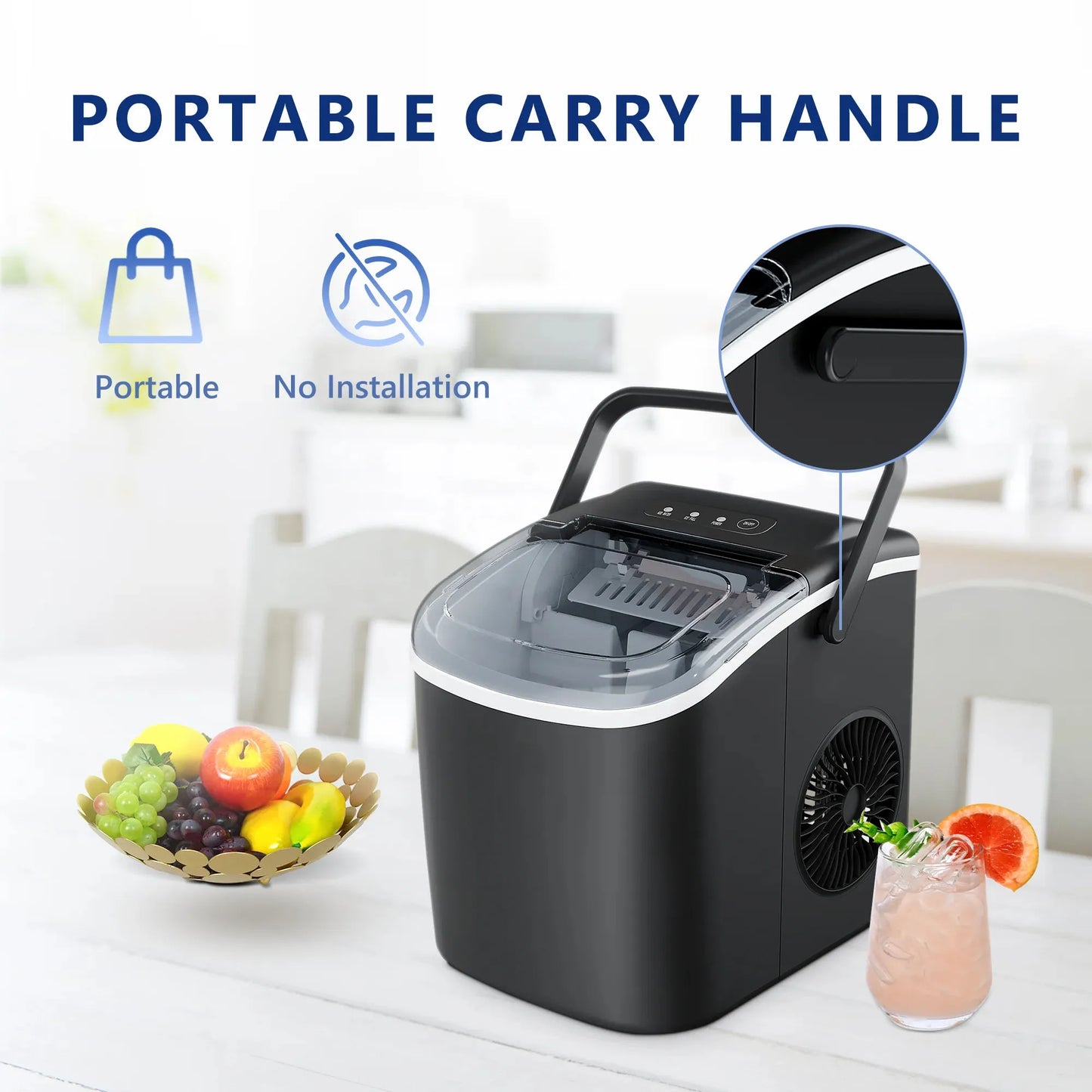 25 lbs/24H Countertop Ice Maker Machine, 9 Bullet-Shaped Ice in 6 Min, Auto-Cleaning
