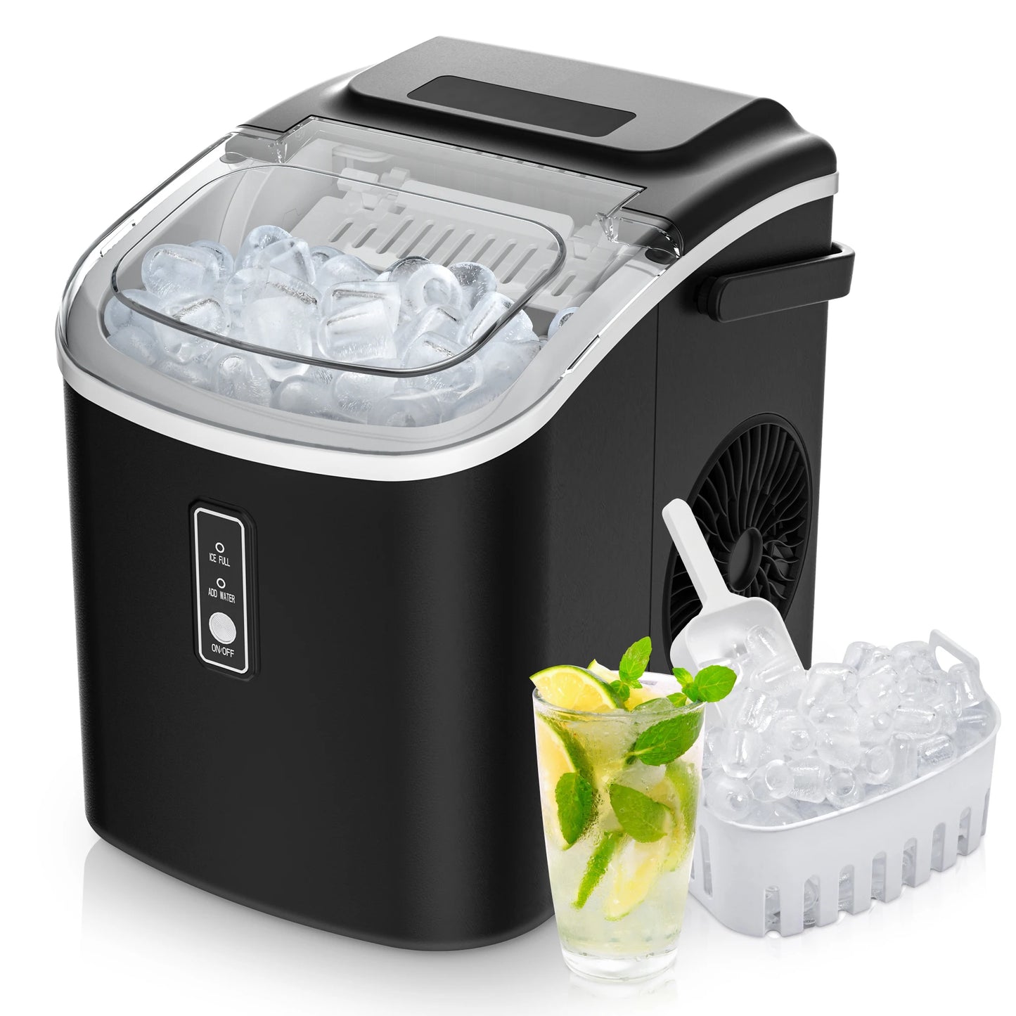 Portable Ice Maker Machine 26.5lbs/Day 9 Cubes in 6 Mins with Auto-Cleaning Basket and Scoop