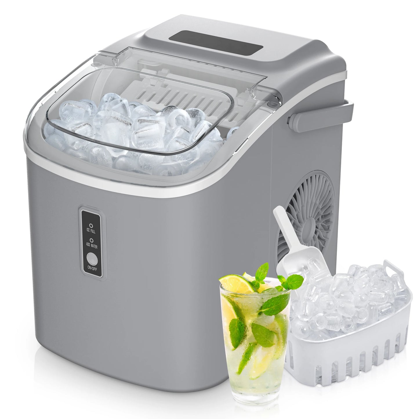 Portable Ice Maker Machine 26.5lbs/Day 9 Cubes in 6 Mins with Auto-Cleaning Basket and Scoop