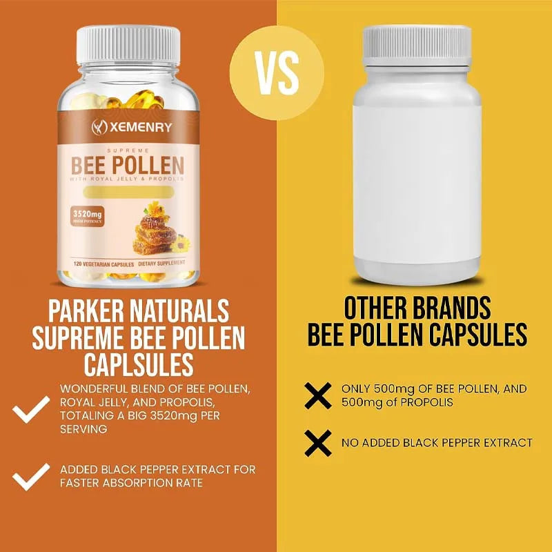 Bee Pollen Supplement - Relieve Joint Inflammation,
Enhance Immunity, Antioxidant - 120 Capsules