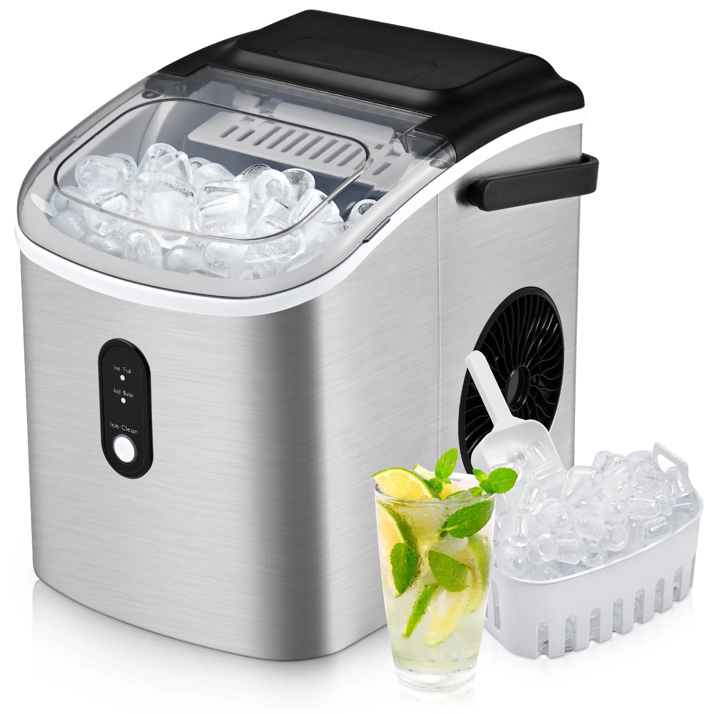 Portable Ice Maker Machine 26.5lbs/Day 9 Cubes in 6 Mins with Auto-Cleaning Basket and Scoop