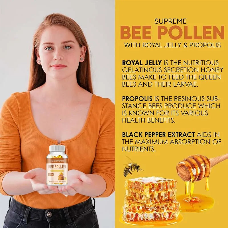 Bee Pollen Supplement - Relieve Joint Inflammation,
Enhance Immunity, Antioxidant - 120 Capsules