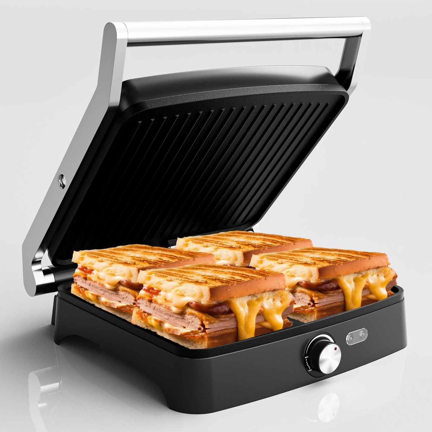 Panini Press Grill Indoor Sandwich Maker
Temperature Setting, 4 Slice Non-stick Grill, Opens 180 Degrees, 1200 W