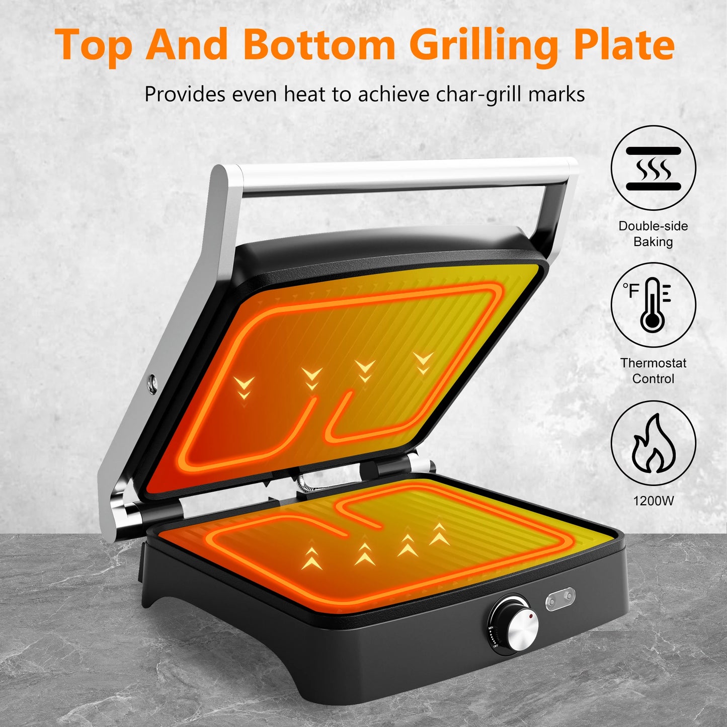 Panini Press Grill Indoor Sandwich Maker
Temperature Setting, 4 Slice Non-stick Grill, Opens 180 Degrees, 1200 W