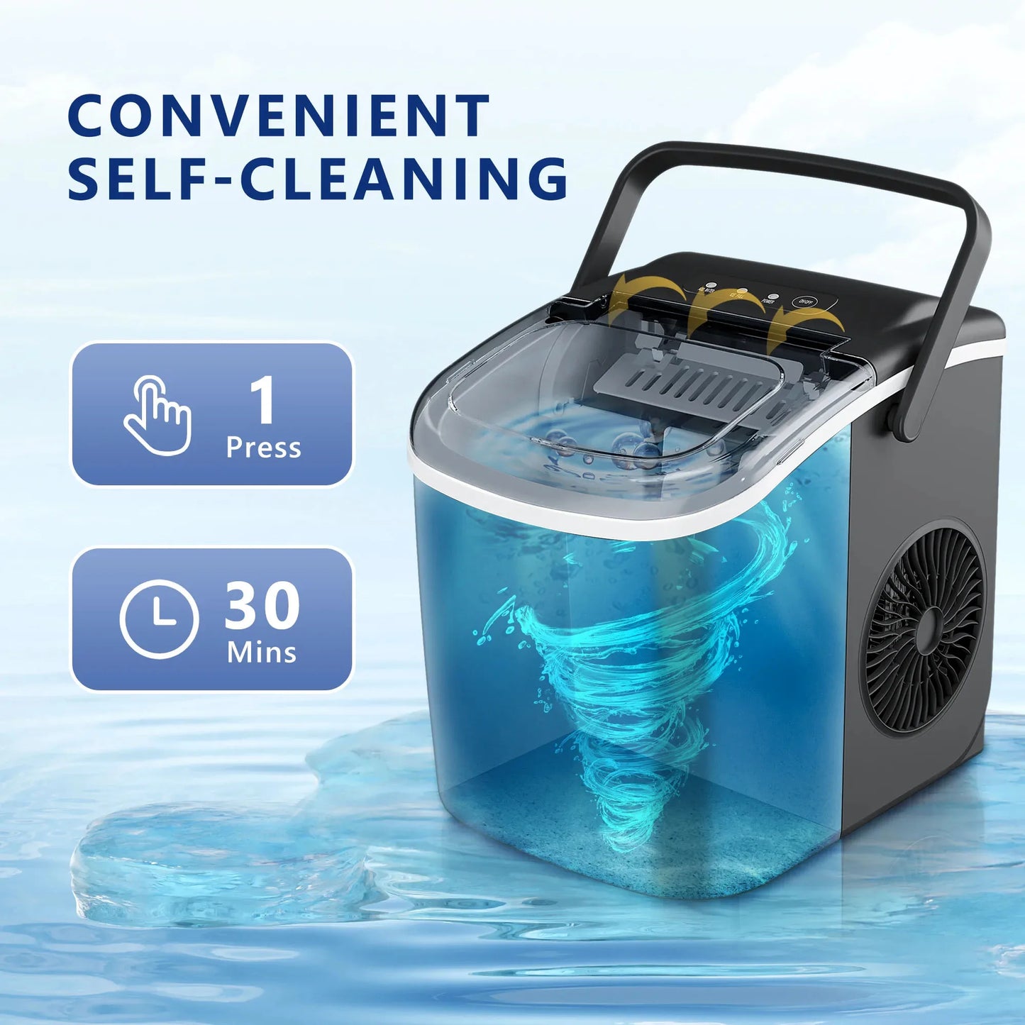25 lbs/24H Countertop Ice Maker Machine, 9 Bullet-Shaped Ice in 6 Min, Auto-Cleaning