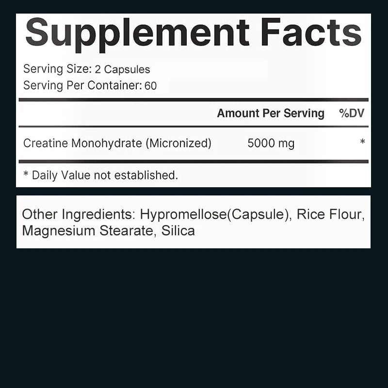 Micronized Creatine
Enhance Muscle Endurance and Improve Athletic Performance - 120 Capsules