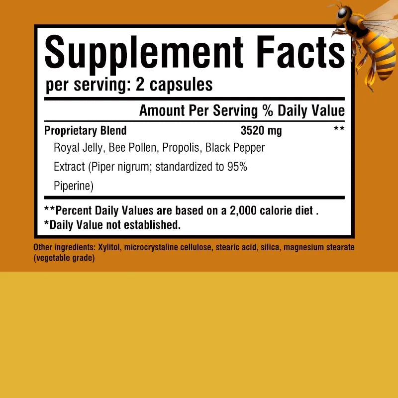 Bee Pollen Supplement - Relieve Joint Inflammation,
Enhance Immunity, Antioxidant - 120 Capsules