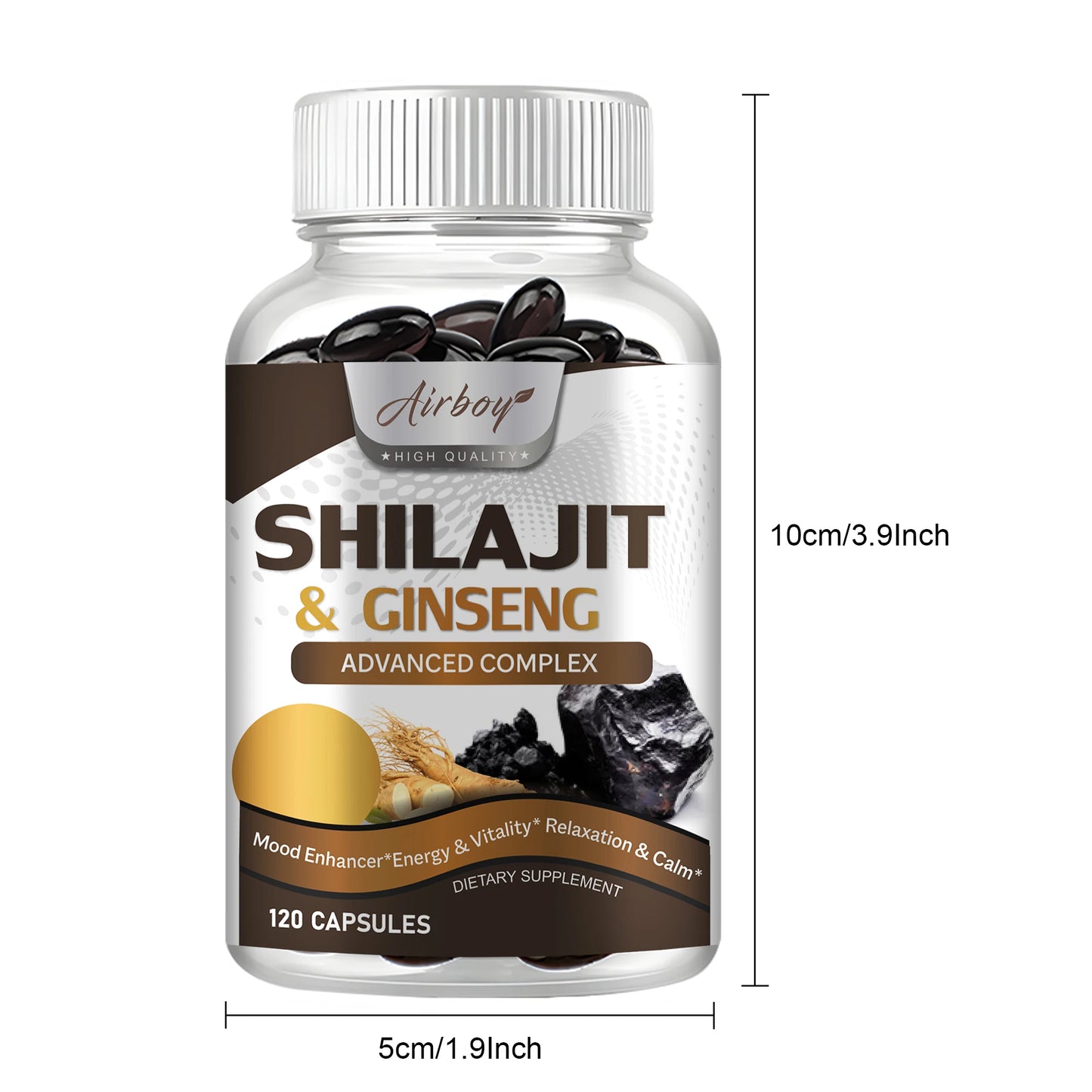 Shilajit & Ginseng Supplement - Provides Energy and Endurance,
Enhances Brain & Memory, Immune Support - 120 Capsules