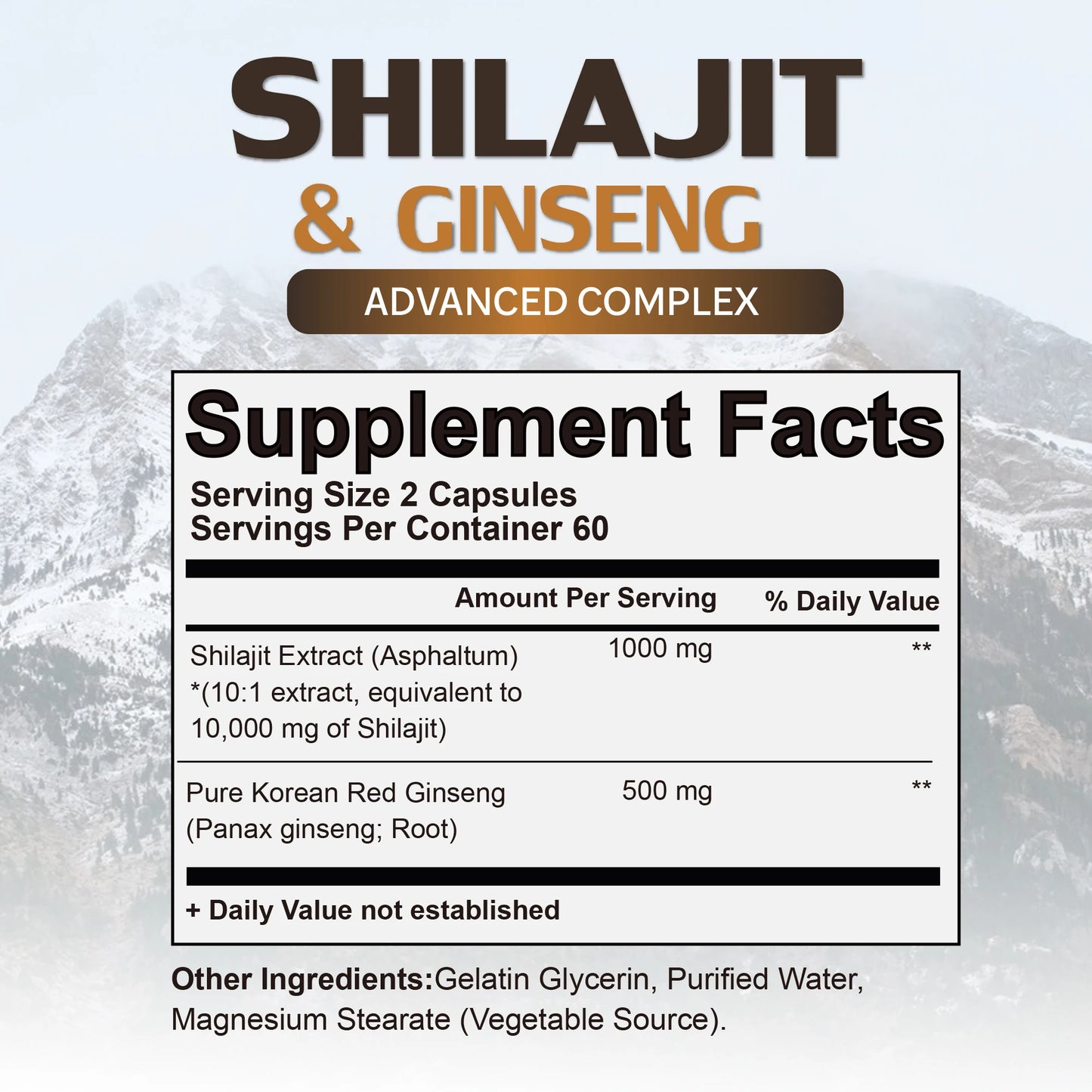 Shilajit & Ginseng Supplement - Provides Energy and Endurance,
Enhances Brain & Memory, Immune Support - 120 Capsules