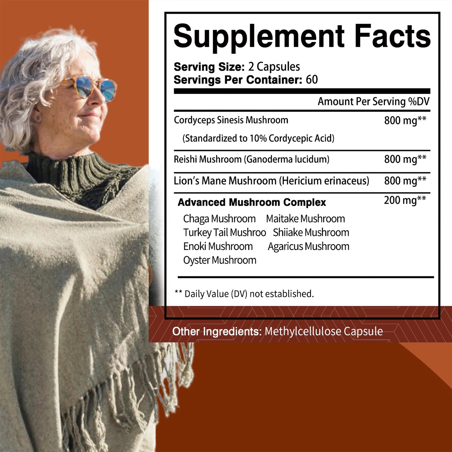 Mushroom Complex - with Lions Mane, Brain Supplement for Memory, Enhance Energy - 120 Capsules