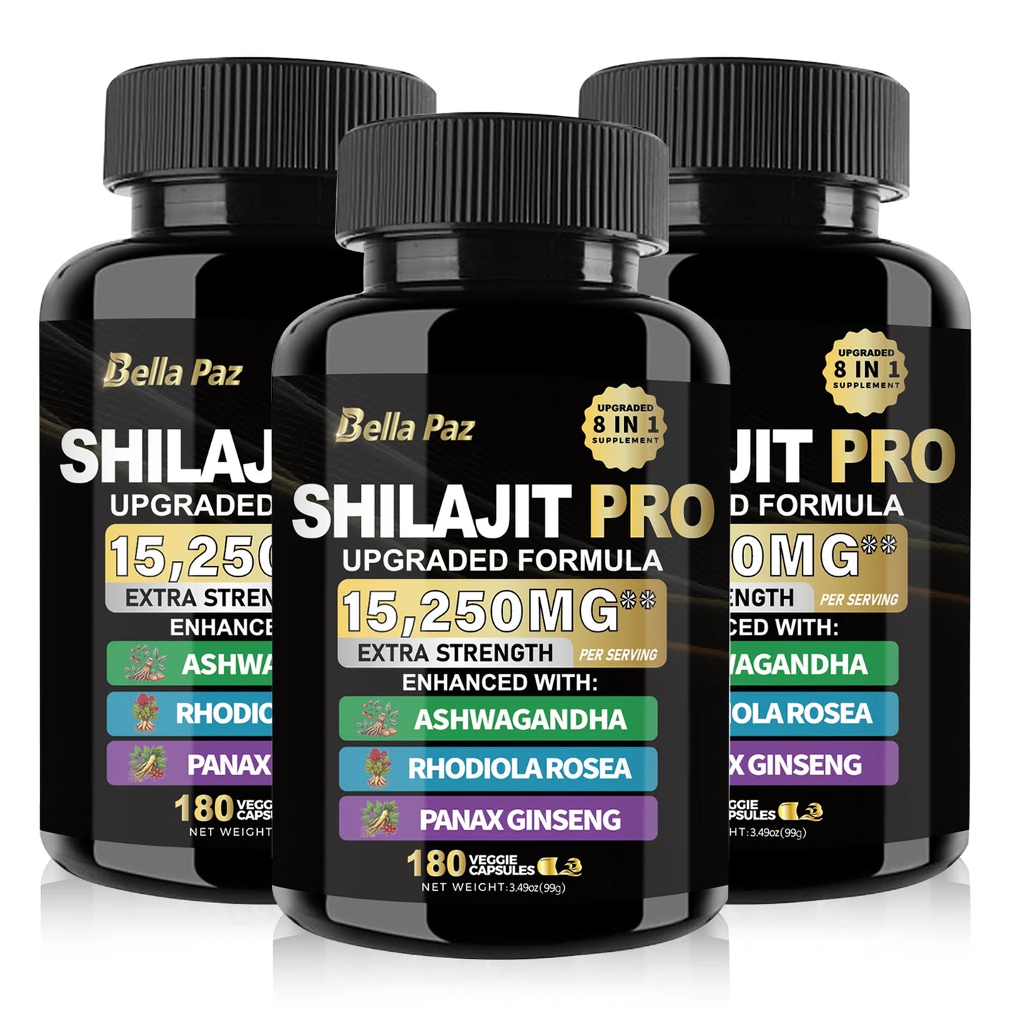 Shilajit Nature's Synergy 8-in-1 Formula: Shilajit, Ashwagandha, Rhodiola & More in One Capsule for Holistic Wellness