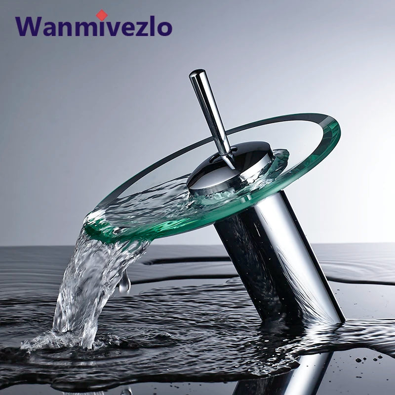 Colorful Glass Waterfall Bathroom Faucet Chrome Basin Sink Faucet Single Lever