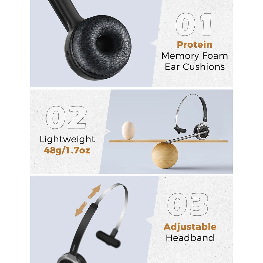 1/2 pack Mpow M5 Bluetooth V5.0 Headset Wireless Truck Driver
Headphones Hands-free Call Headset with Mic for Call Center Office