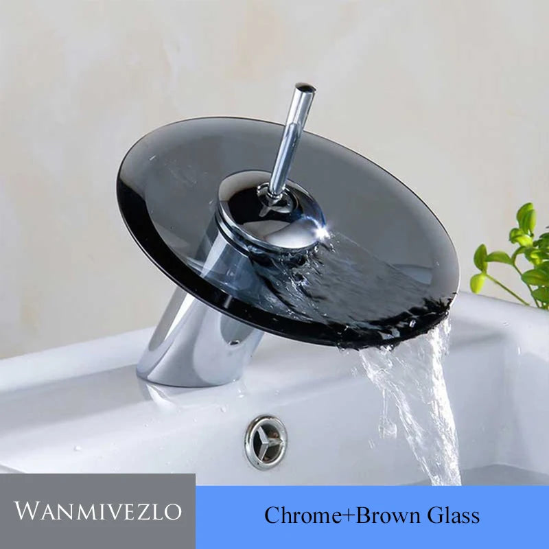 Colorful Glass Waterfall Bathroom Faucet Chrome Basin Sink Faucet Single Lever