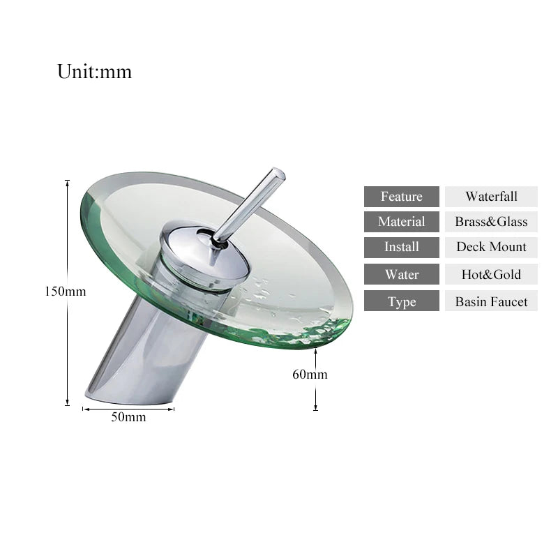 Colorful Glass Waterfall Bathroom Faucet Chrome Basin Sink Faucet Single Lever
