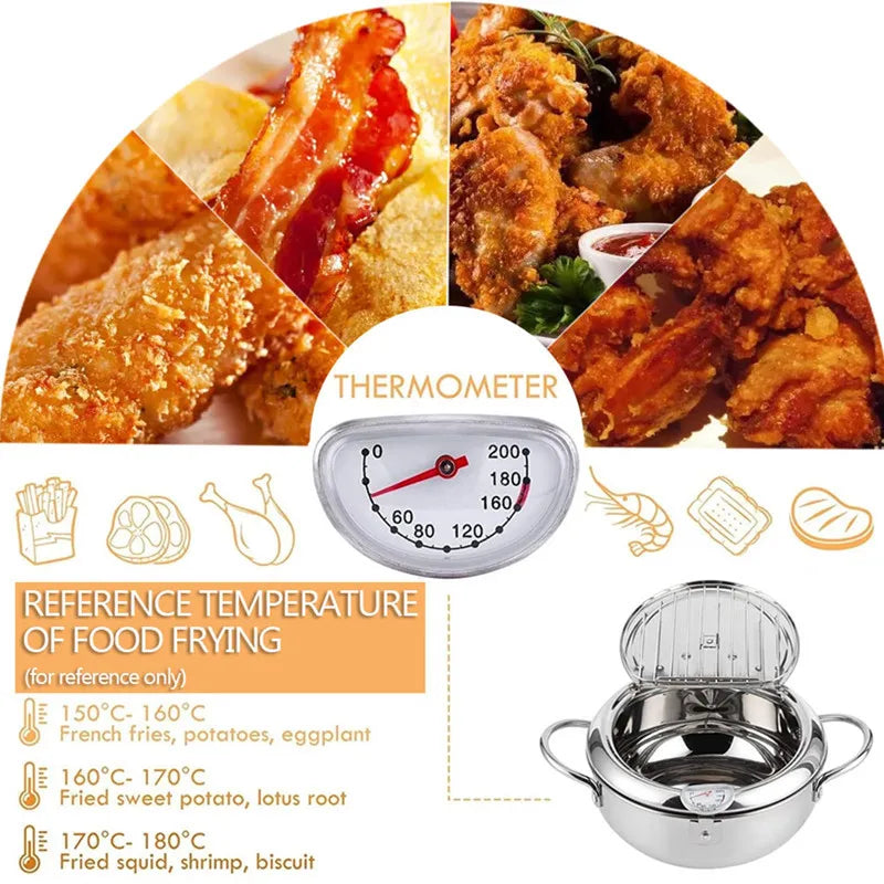 Deep Fryer French Fries 304 Stainless Steel
Potato Fryer With Oil Cooking Pot Fried Chicken With Thermometer