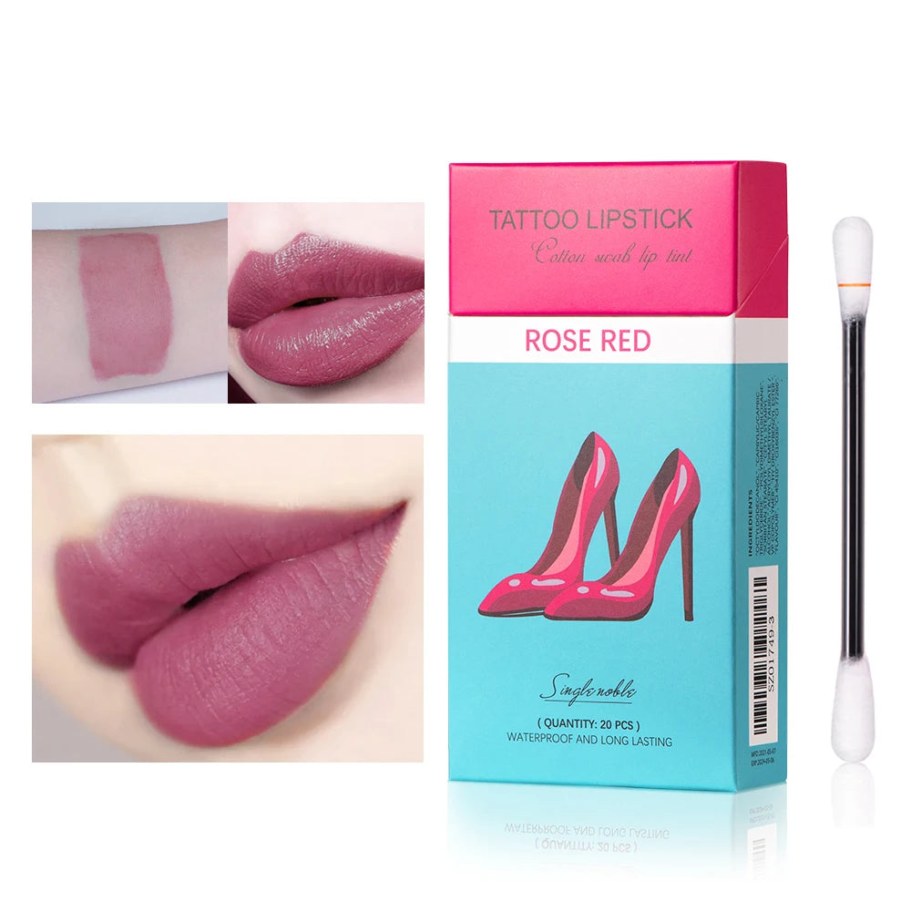 Tattoo Lipstick Cotton Swab Matte Waterproof Lip Gloss Stick Cotton Buds 20pcs/Lot Liquid Lipsticks Set Cigarette Case Box