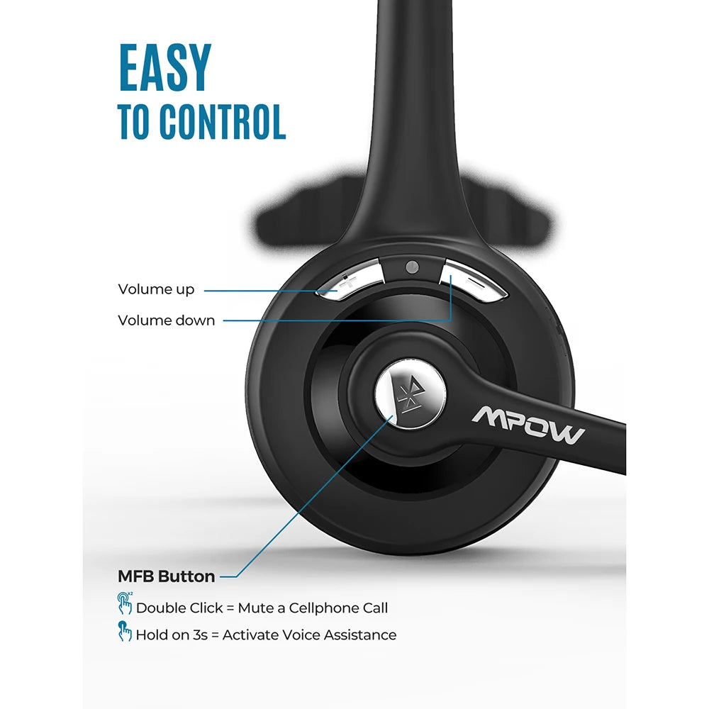 1/2 pack Mpow Pro Office Wireless Bluetooth V5.0 headphone
With Microphone 13H Talking Time For Driver Call Center Skype Office