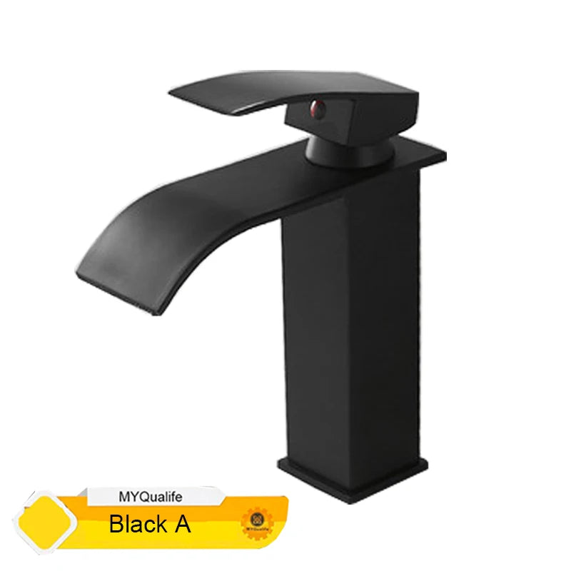 Black Waterfall Bathroom Faucet Basin Vanity Vessel Sinks Mixer Tap Cold And Hot Water