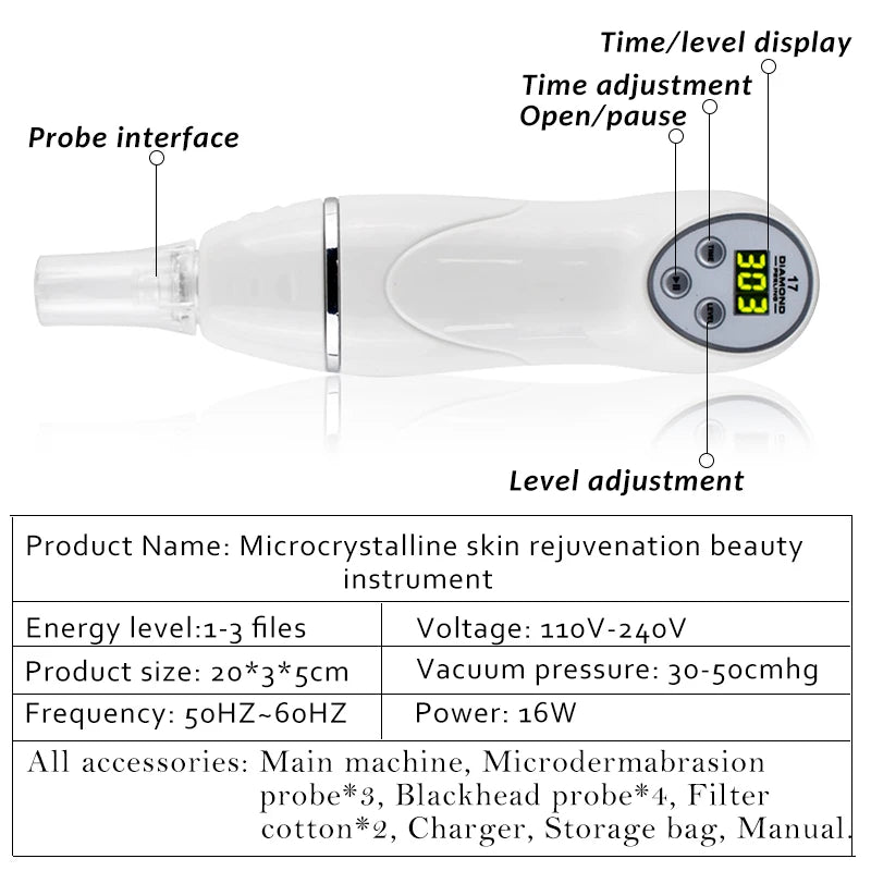 Microdermabrasion Machine Vacuum Blackhead Acne Remove Face Cleaning Skin Peel
Diamond Dermabrasion Facial Pore Cleaner Equipment
