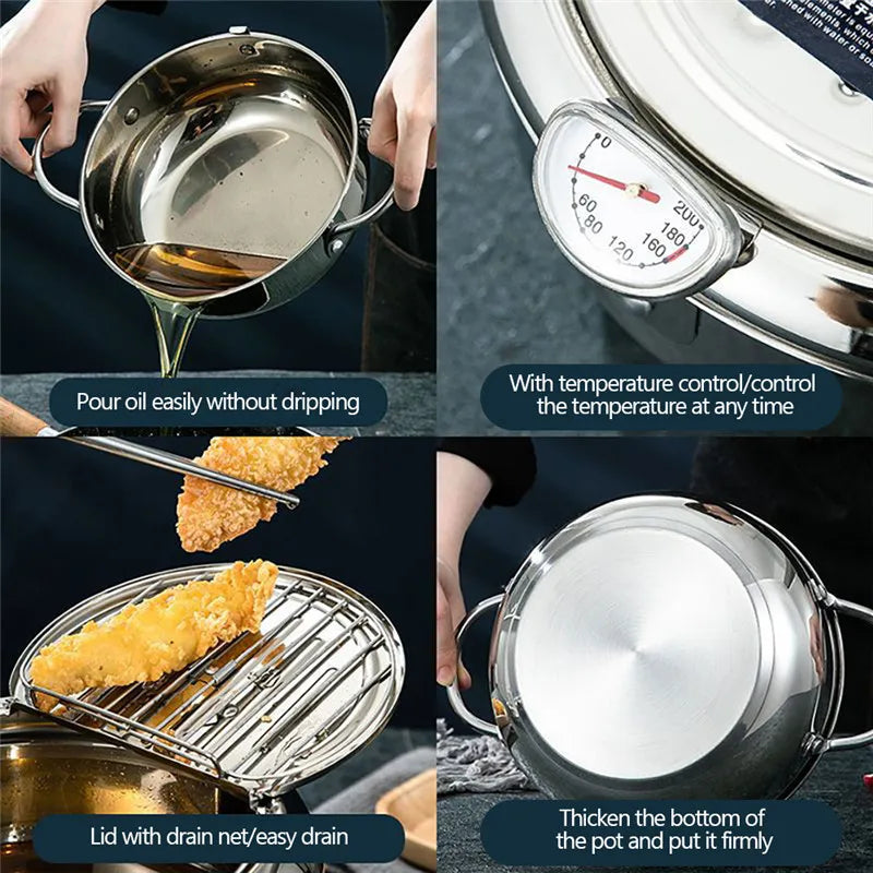 Deep Fryer French Fries 304 Stainless Steel
Potato Fryer With Oil Cooking Pot Fried Chicken With Thermometer