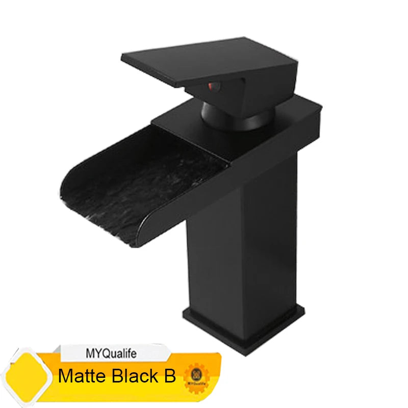 Black Waterfall Bathroom Faucet Basin Vanity Vessel Sinks Mixer Tap Cold And Hot Water