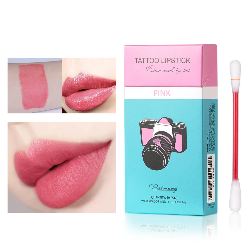 Tattoo Lipstick Cotton Swab Matte Waterproof Lip Gloss Stick Cotton Buds 20pcs/Lot Liquid Lipsticks Set Cigarette Case Box