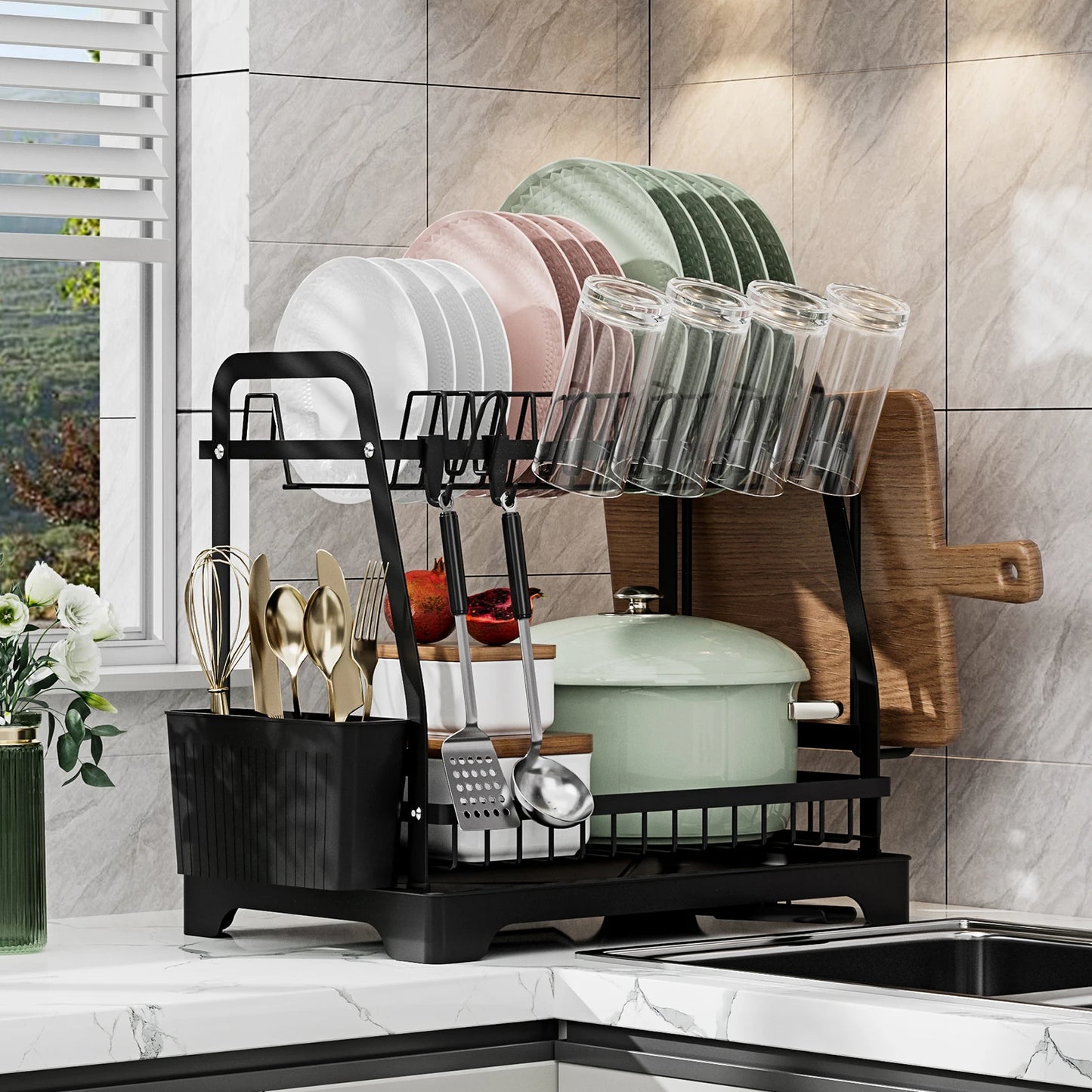 2 Tier Large Dish Drying Rack For Kitchen Counter
