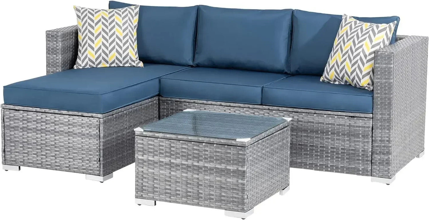 Outdoor Sofa Set of Rattan Wicker Sectional Patio Furniture Small Patio Sofa with Wicker Table