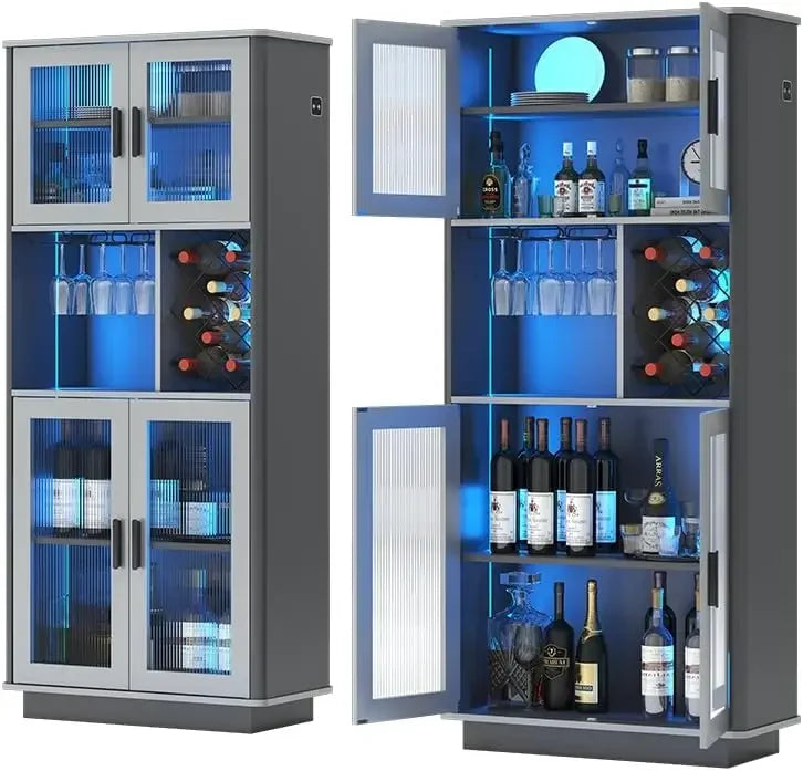 LED Wine Bar Cabinets with Removable Wine Rack,
Cabinets for Liquor with Light Motion Sensor