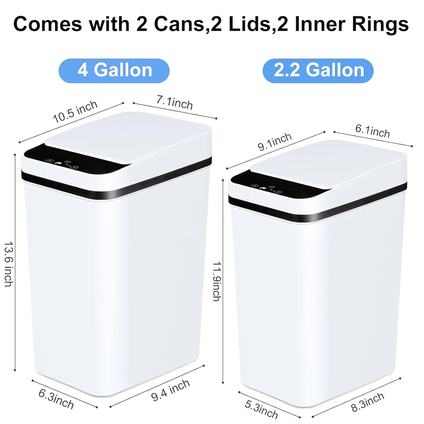 2 Pack 12L & 18L Automatic Trash Can Touchless Motion Sensor
Garbage Can with Lid for Bedroom living Room Kitchen White